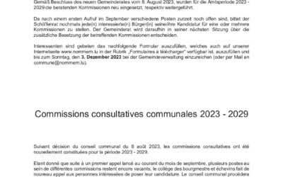 Appel à candidature – Commissions consultatives communales 2023-2029 – Postes vacants