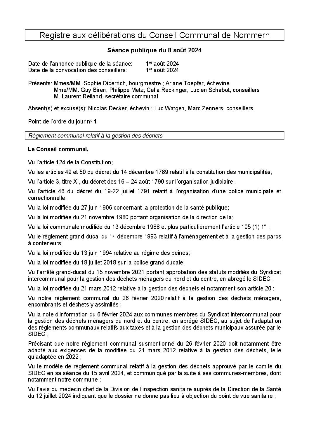 Règlement communal relatif à la Gestion des déchets (à partir du 01/10/2024)