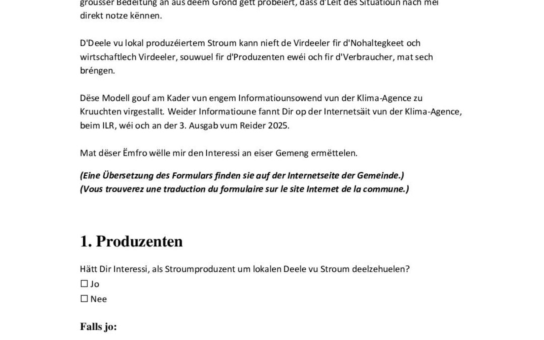 Ëmfro – Interessi um lokalen Deele vu Stroum an der Gemeng Noumer