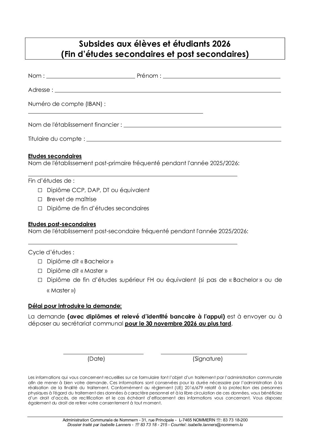Etudiants - Demande de subside 2026