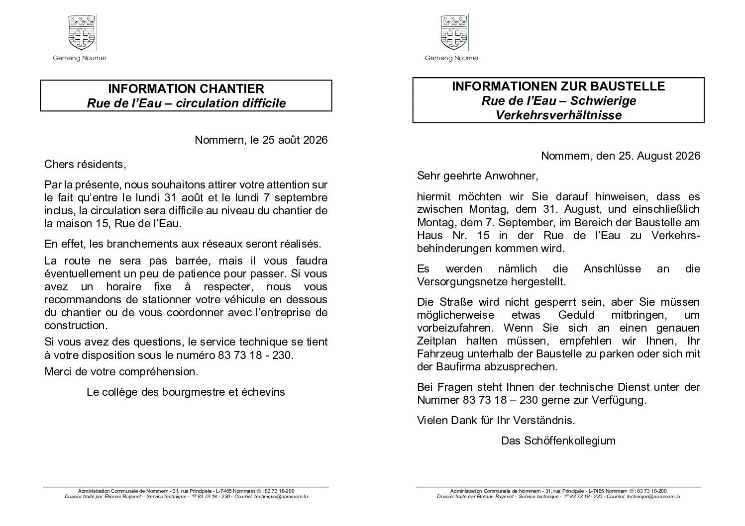 Info Chantier Rue de l'Eau 6 jours vb