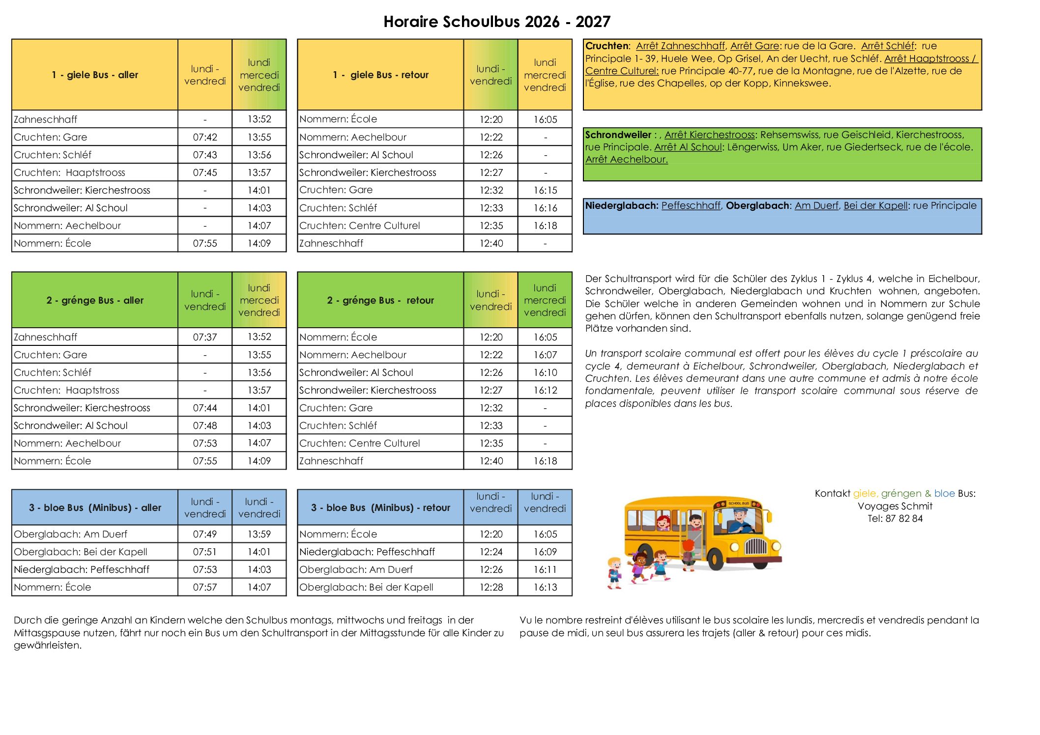 Schoulbus Horaire 2026-2027