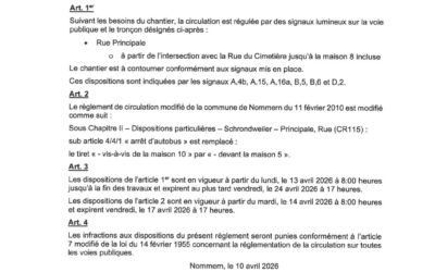 Chantier an der Rue Principale (CR115) zu Schrondweiler mat Afloss op ëffentlechen Transport