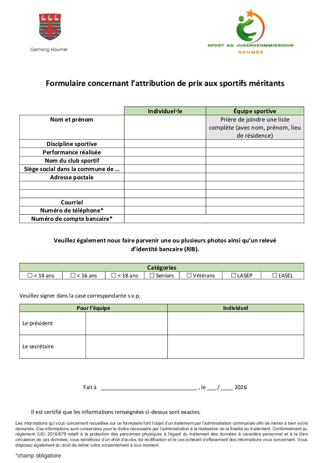 Formulaire méritants sportifs 2026